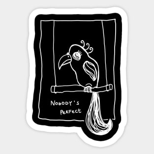 nobody is perfect  parrot on a swing white linedrawing Sticker